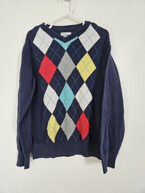 The Children's Place Boys Argyle V-Neck Sweater Navy Blue Size M 7-8